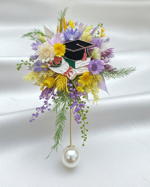 "Eternal Honors" Graduation Corsage Brooch | Handcrafted Preserved Flower Keepsake - Eco Perennial Yellow Green | Brooches & Pins | Eco Perennial