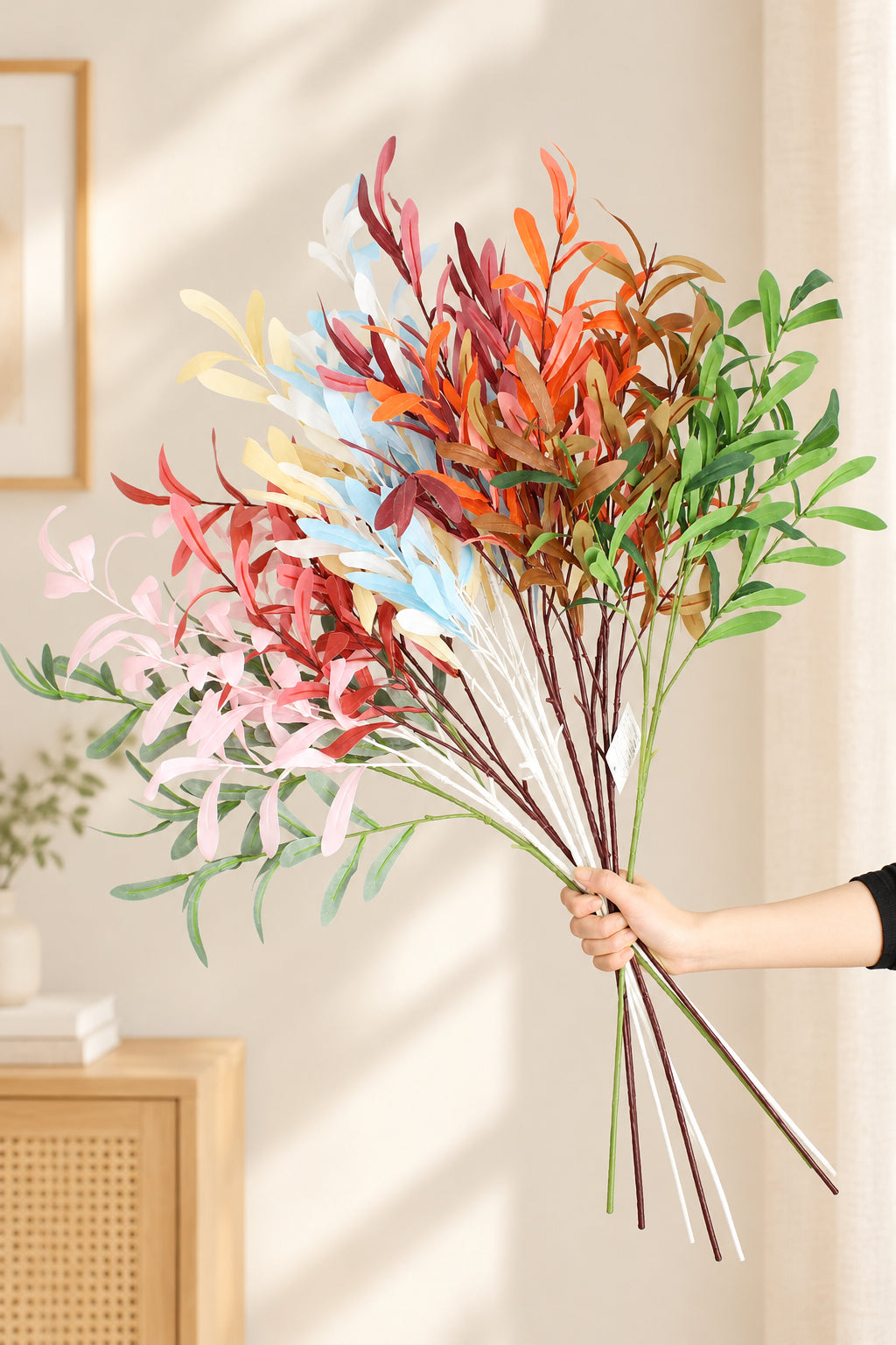 Colorful Faux Olive Branches | 37.5" 6-Fork Stems in 10 Colors | Artificial Greenery | Eco Perennial
