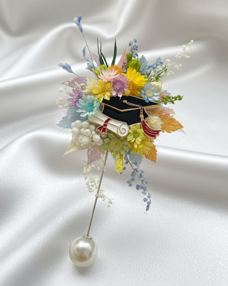 Handcrafted Preserved Flower Corsage Brooch | Wedding & Graduation Floral Pin | Realistic Faux Silk Flowers for Home Decor - Eco Perennial