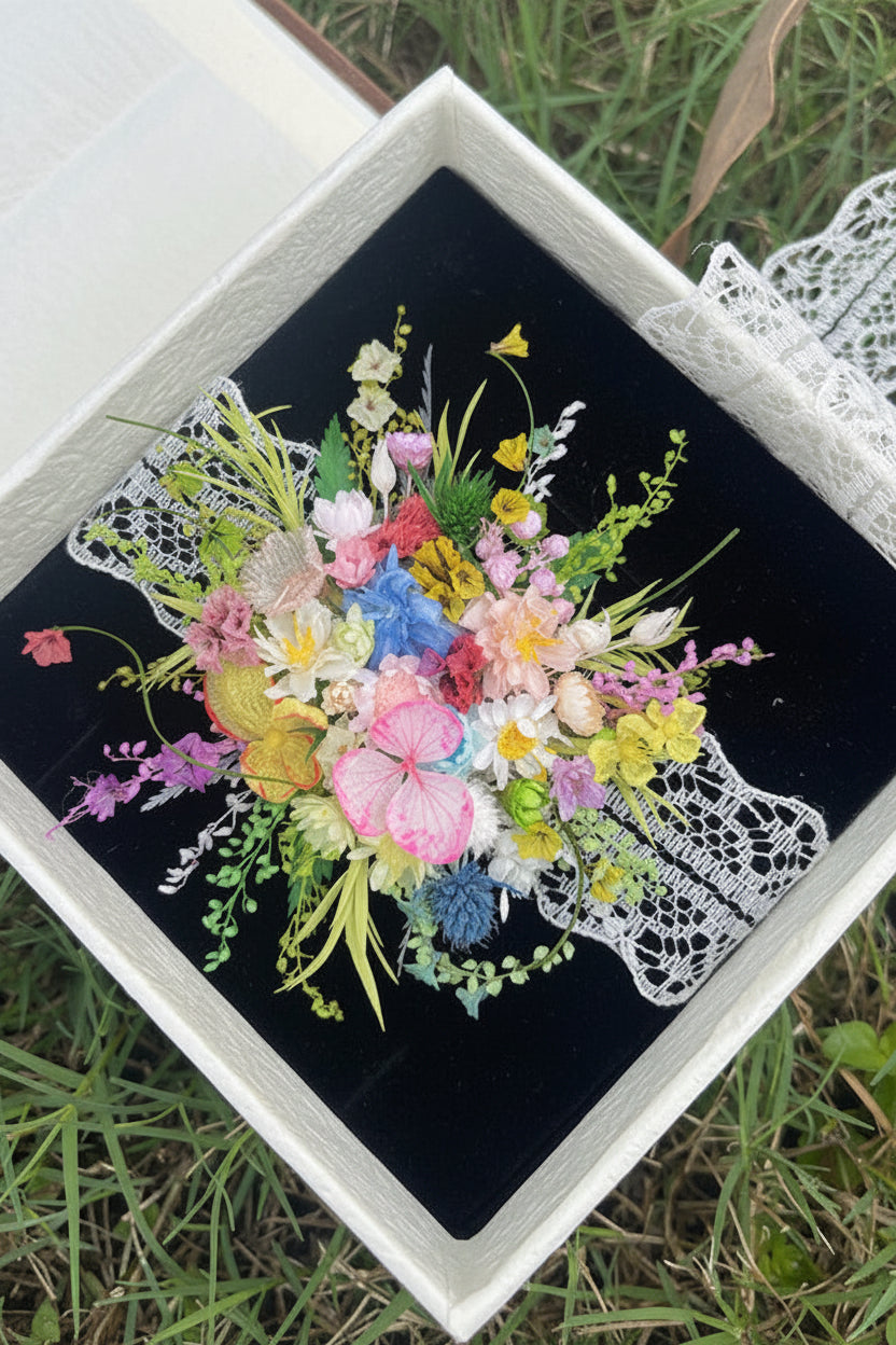 Wildflower Meadow Preserved Flower Wrist Corsage | Real Flower Wedding Corsage & Bridal Floral Jewelry