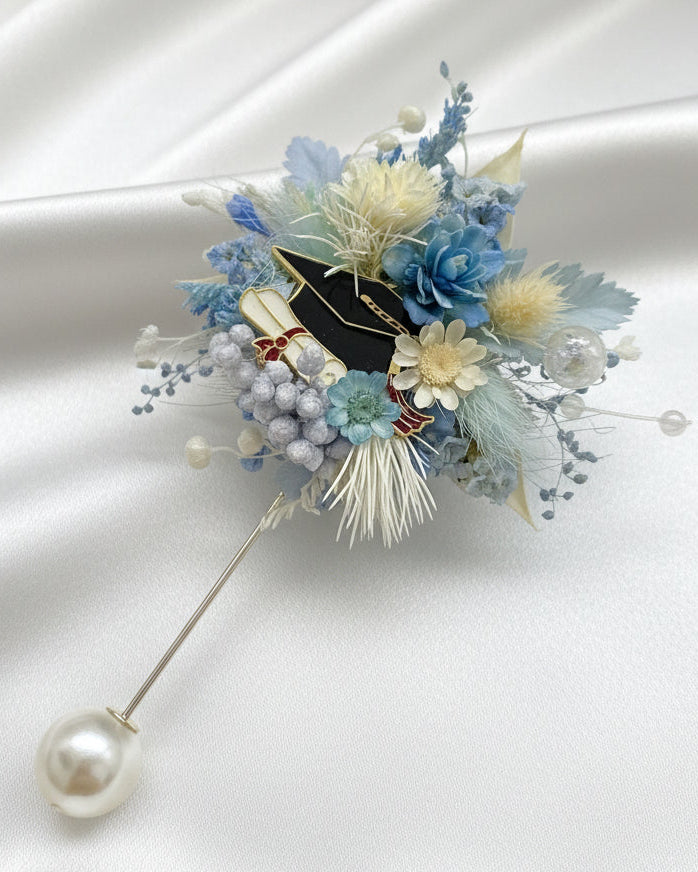 Handcrafted Preserved Flower Corsage Brooch | Wedding & Graduation Floral Pin | Realistic Faux Silk Flowers for Home Decor - Eco Perennial