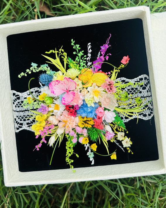 Wildflower Meadow Preserved Flower Wrist Corsage | Real Flower Wedding Corsage & Bridal Floral Jewelry
