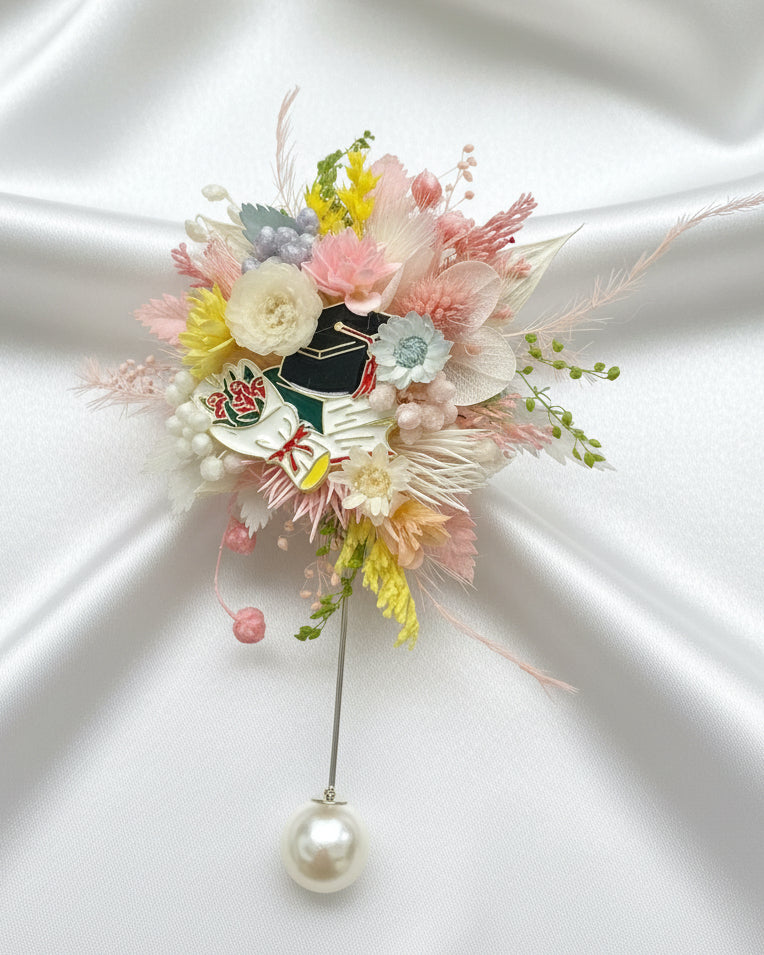 Handcrafted Preserved Flower Corsage Brooch | Wedding & Graduation Floral Pin | Realistic Faux Silk Flowers for Home Decor - Eco Perennial