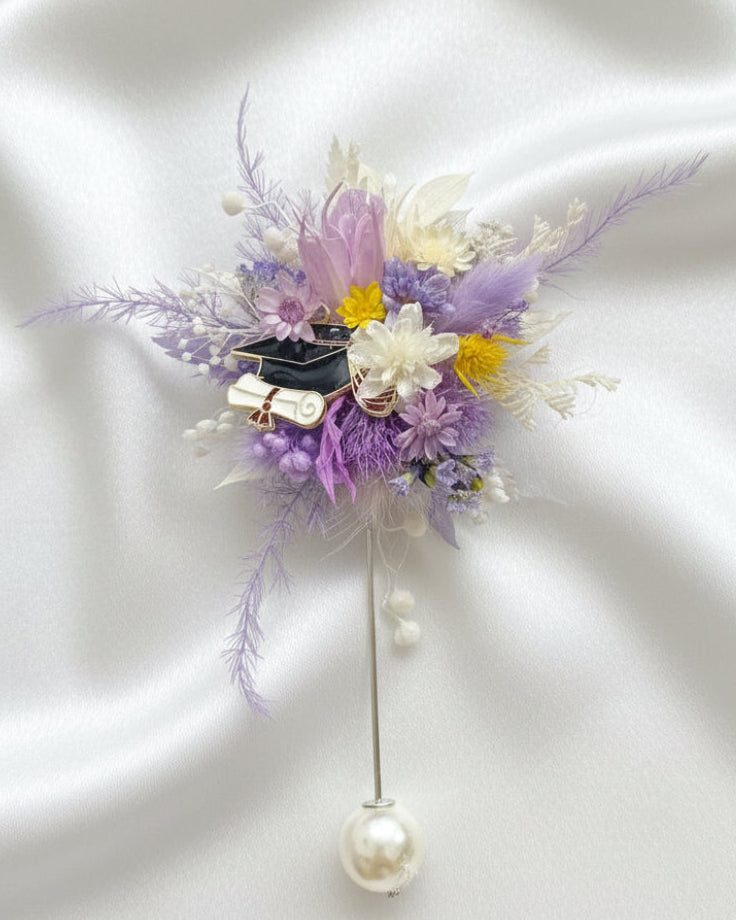 Handcrafted Preserved Flower Corsage Brooch | Wedding & Graduation Floral Pin | Realistic Faux Silk Flowers for Home Decor - Eco Perennial