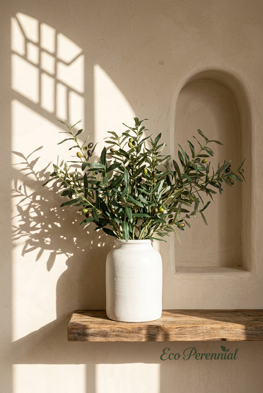 Faux Olive Branches with Two-Tone Olives | 28" & 41" | Artificial Greenery | Eco Perennial