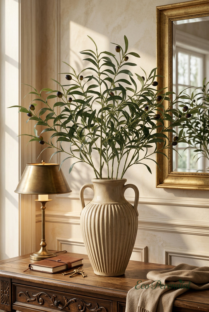 37.4" Faux Olive Branches | Tall 10-Fork Stems | Artificial Greenery | Eco Perennial