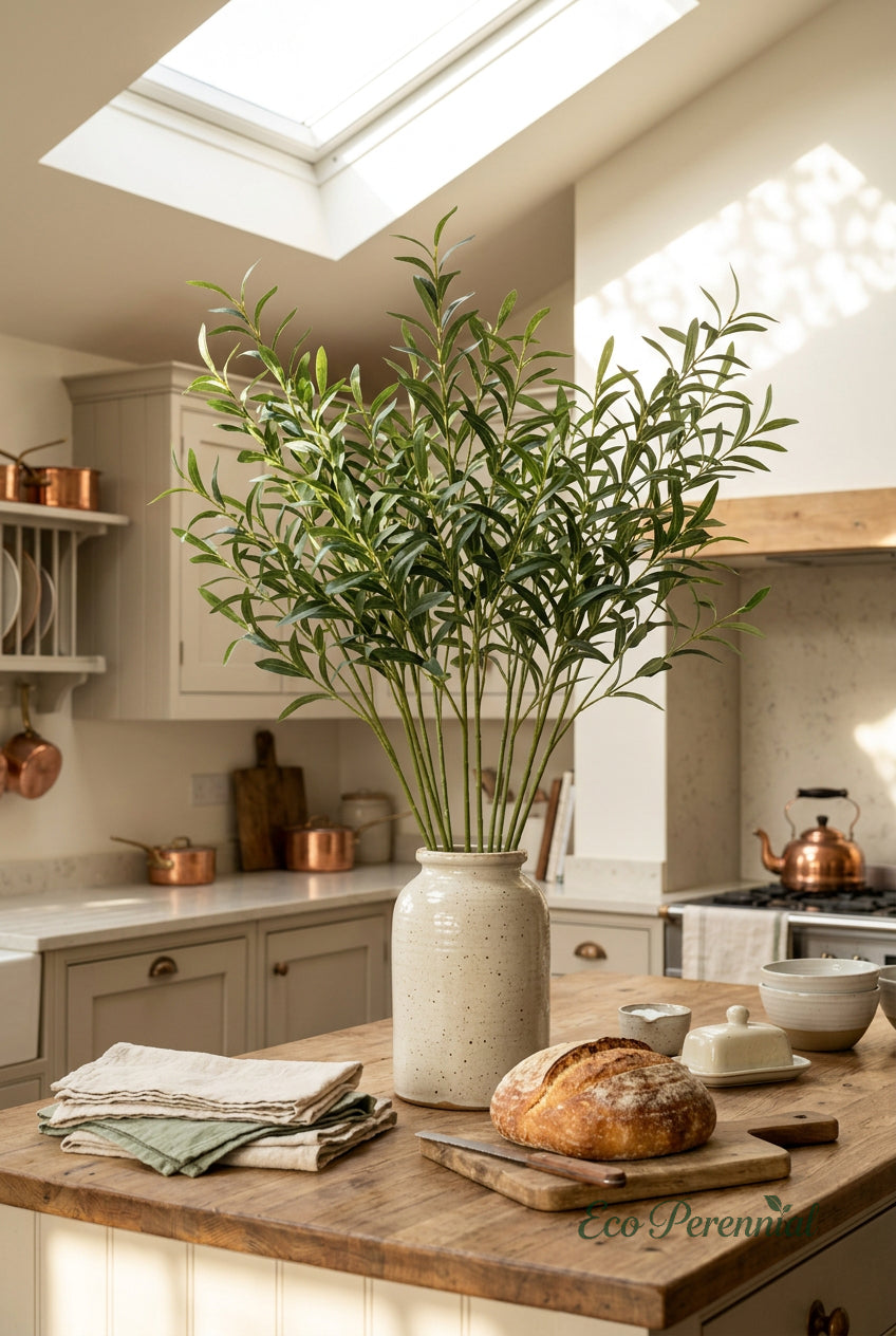 37.4" Faux Olive Branches | Tall 10-Fork Stems | Artificial Greenery | Eco Perennial