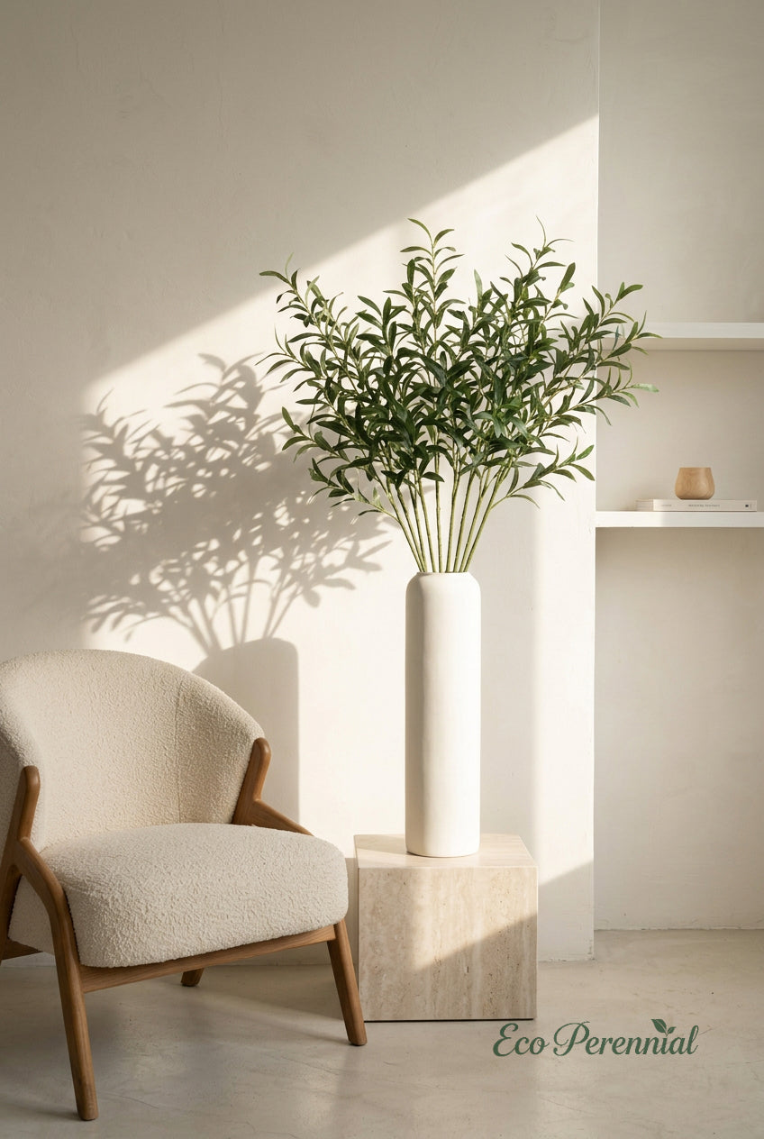 37.4" Faux Olive Branches | Tall 10-Fork Stems | Artificial Greenery | Eco Perennial