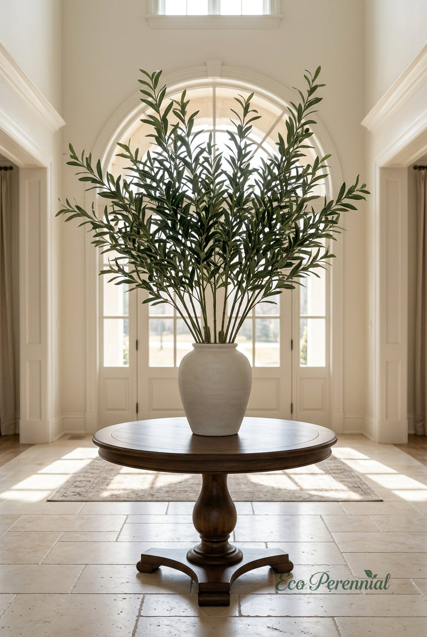 37.4" Faux Olive Branches | Tall 10-Fork Stems | Artificial Greenery | Eco Perennial