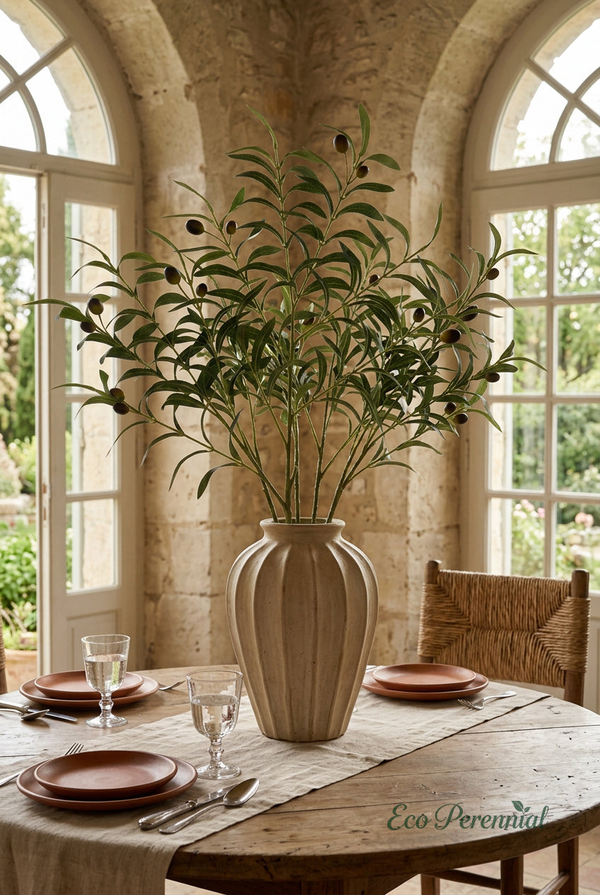 37.4" Faux Olive Branches | Tall 10-Fork Stems | Artificial Greenery | Eco Perennial