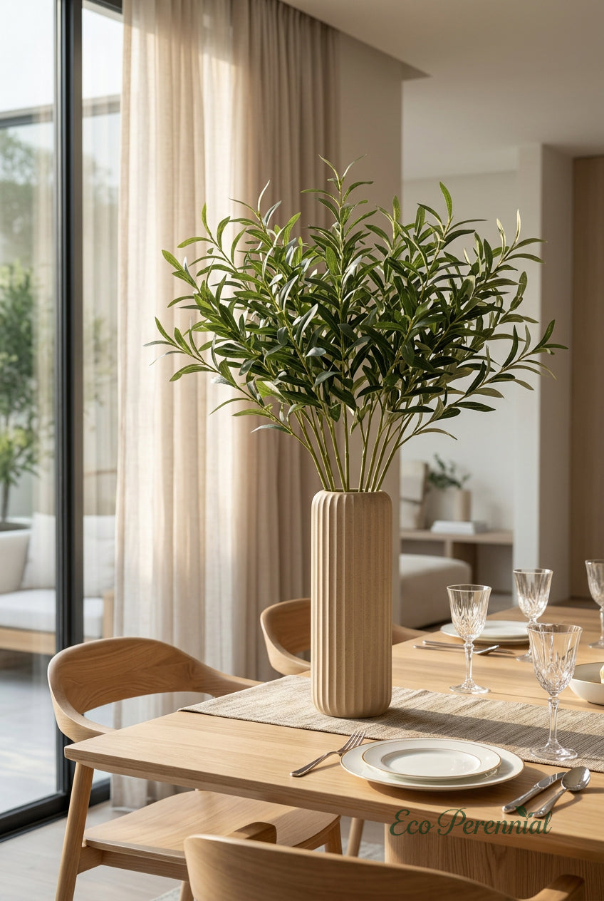 37.4" Faux Olive Branches | Tall 10-Fork Stems 10-Fork — Leaves Only | Artificial Greenery | Eco Perennial