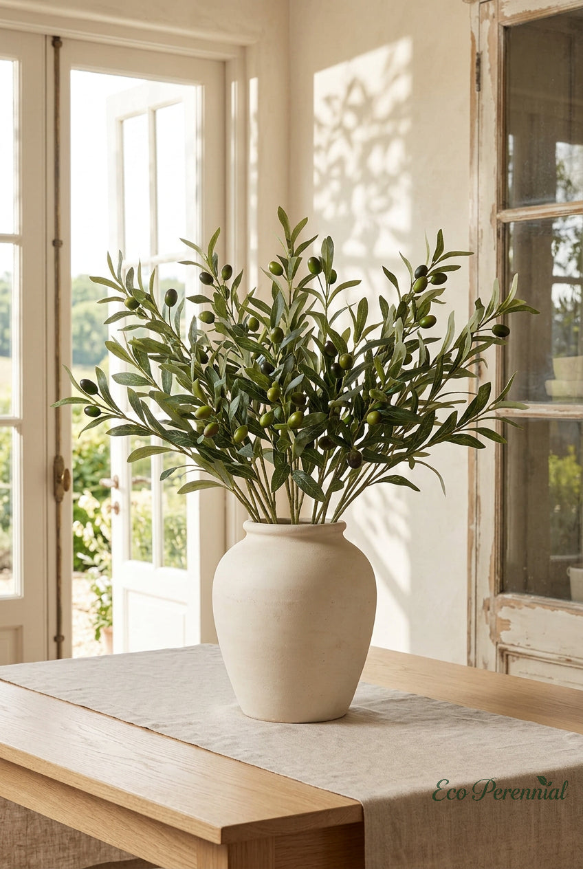 15"–19" Medium Realistic Faux Olive Branches | Artificial Greenery Stems with Olives | Artificial Greenery | Eco Perennial