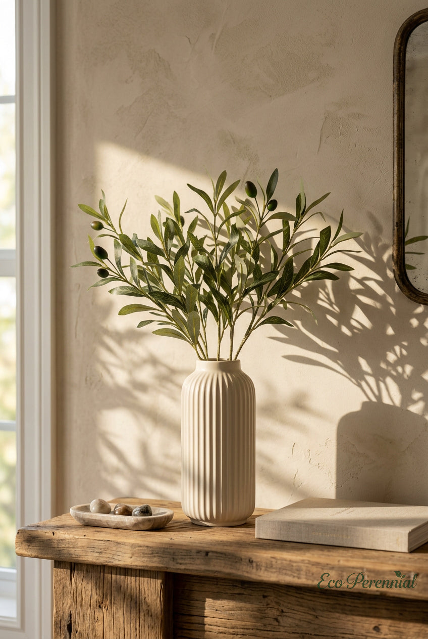 15"–19" Medium Realistic Faux Olive Branches | Artificial Greenery Stems with Olives | Artificial Greenery | Eco Perennial