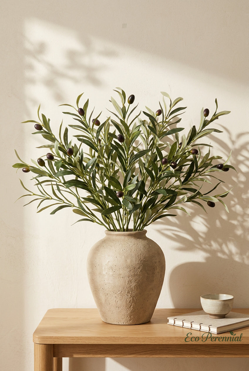 15"–19" Medium Realistic Faux Olive Branches | Artificial Greenery Stems with Olives | Artificial Greenery | Eco Perennial
