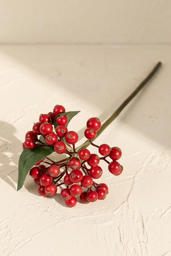 11.4" Petite Faux Berry Stems | 10 Colors Crimson Red | Artificial Greenery | Eco Perennial