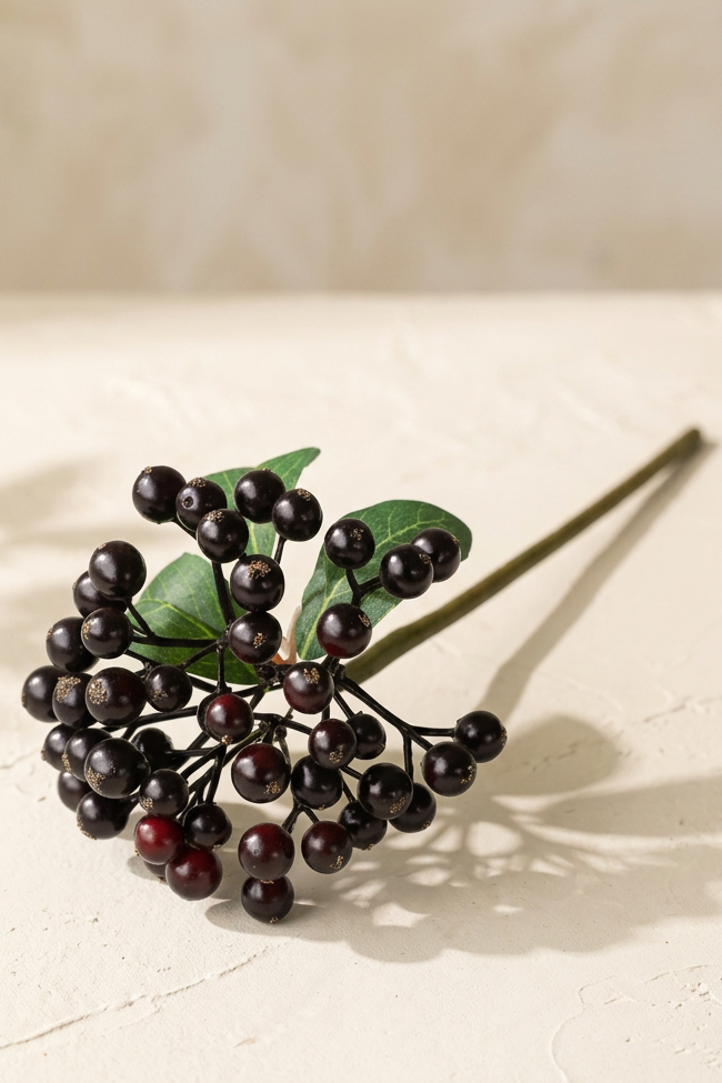 11.4" Petite Faux Berry Stems | 10 Colors Dark Burgundy | Artificial Greenery | Eco Perennial