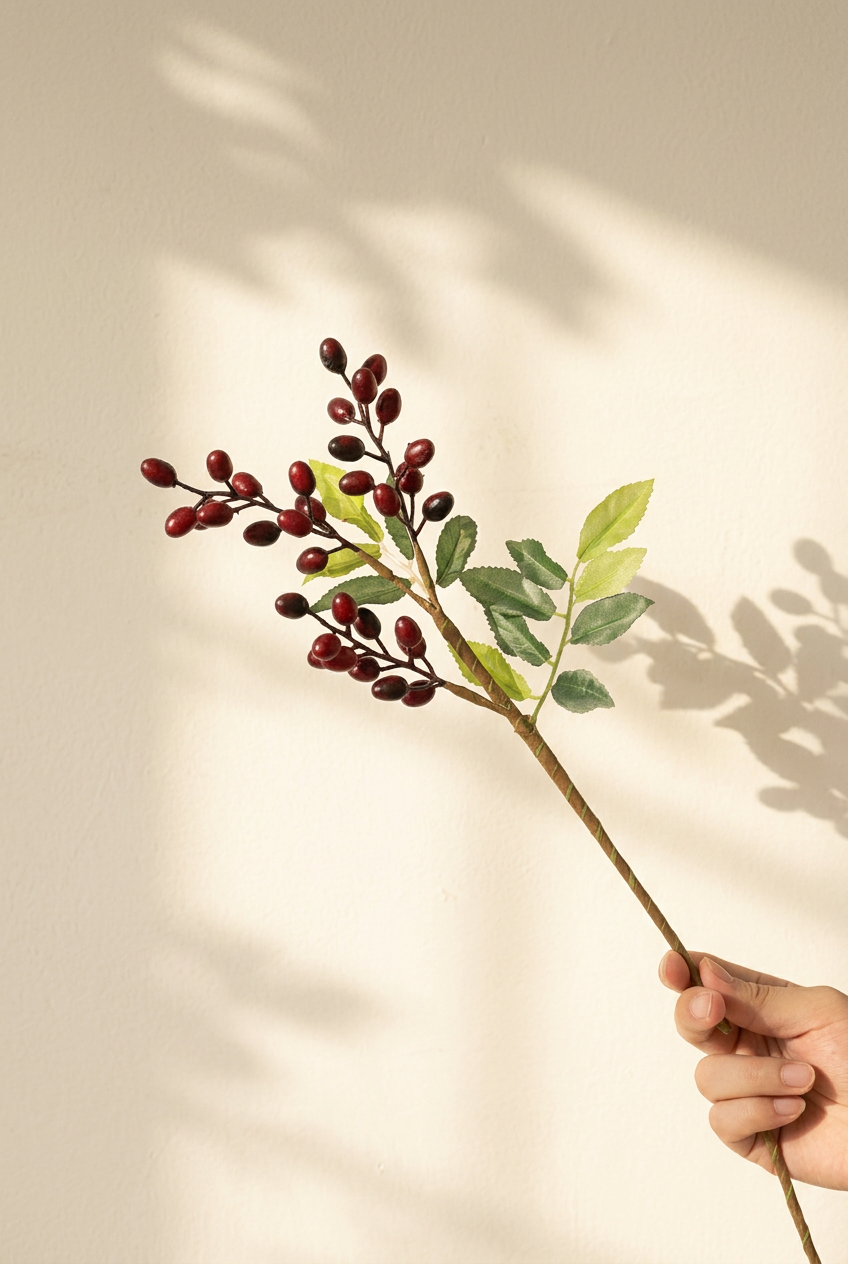 14.2" Petite Faux Berry Stems | 6 Colors Burgundy | Artificial Greenery | Eco Perennial