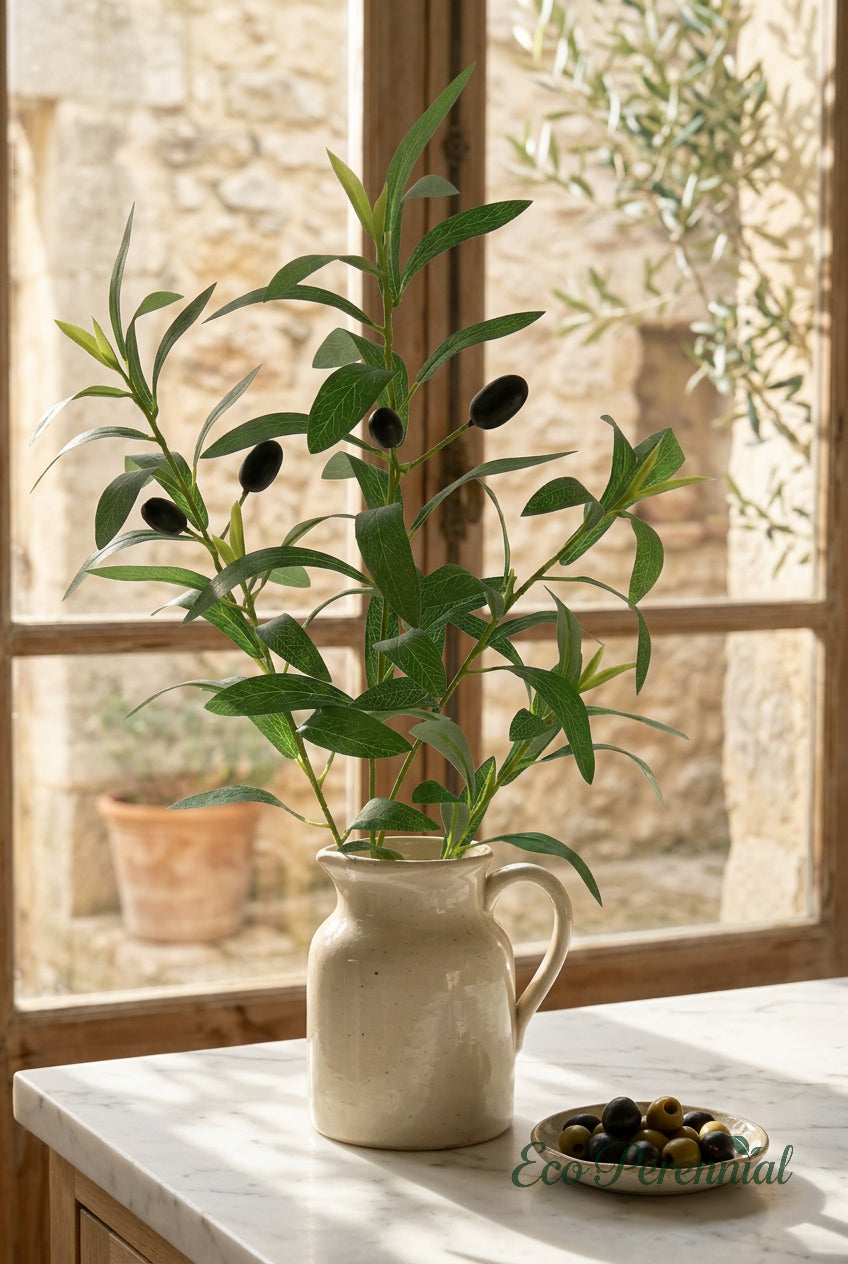 Realistic Faux Olive Branches | Seamless, Shed-Resistant Stems | 18.9" & 23.6" | Artificial Greenery | Eco Perennial