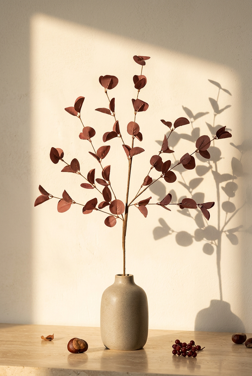 22.8" Faux Eucalyptus Stems | 7 Colors Burgundy Red | Artificial Greenery | Eco Perennial