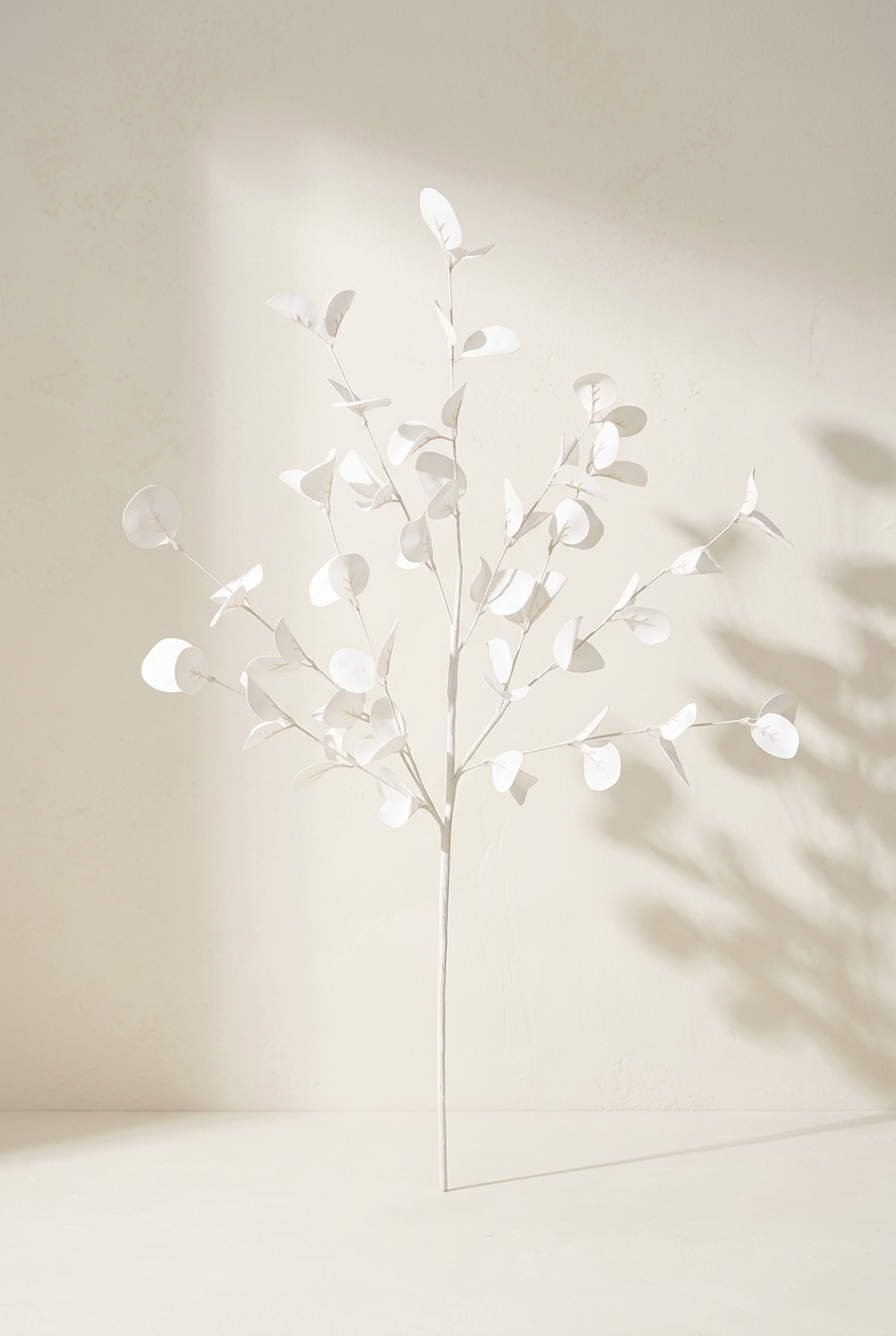 22.8" Faux Eucalyptus Stems | 7 Colors Pure White | Artificial Greenery | Eco Perennial