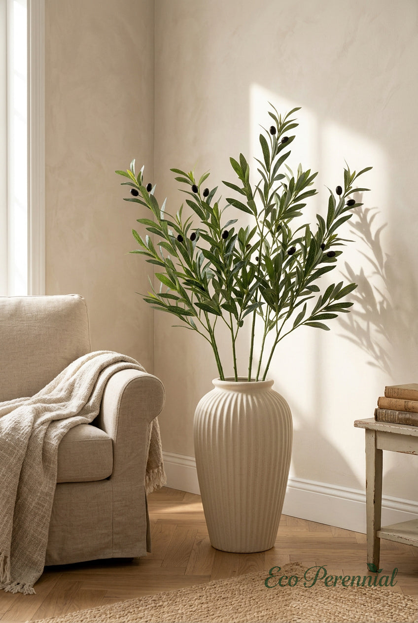 Tall Faux Olive Branches | Seamless, Shed-Resistant Stems | 31.5" & 35.4" | Artificial Greenery | Eco Perennial