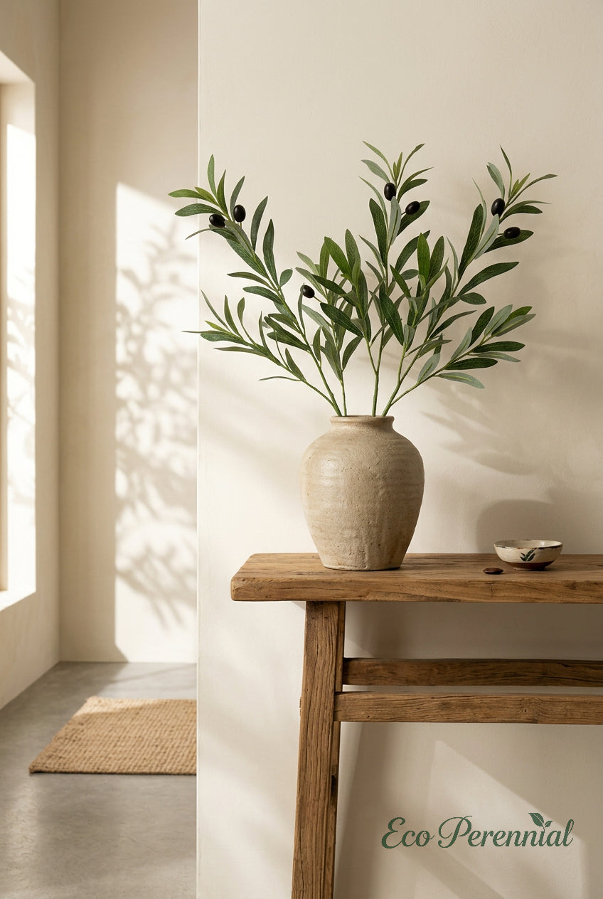 Tall Faux Olive Branches | Seamless, Shed-Resistant Stems | 31.5" & 35.4" | Artificial Greenery | Eco Perennial