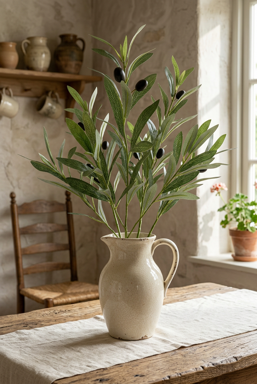 Tall Faux Olive Branches | Seamless, Shed-Resistant Stems | 31.5" & 35.4" | Artificial Greenery | Eco Perennial
