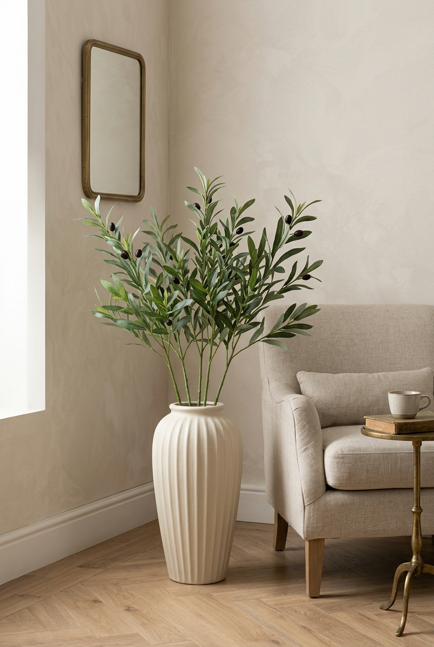 Tall Faux Olive Branches | Seamless, Shed-Resistant Stems | 31.5" & 35.4" | Artificial Greenery | Eco Perennial