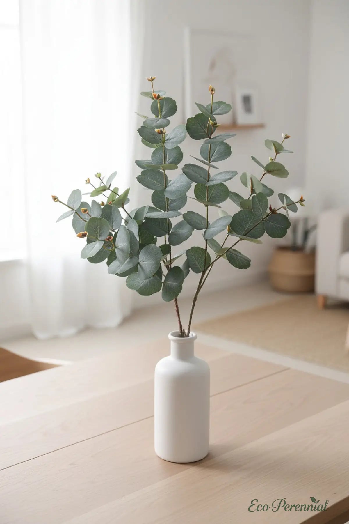31.5" Realistic Faux Eucalyptus Stem | Silver Dollar Artificial Greenery | Realistic Faux Silk Flowers for Home Decor - Eco Perennial