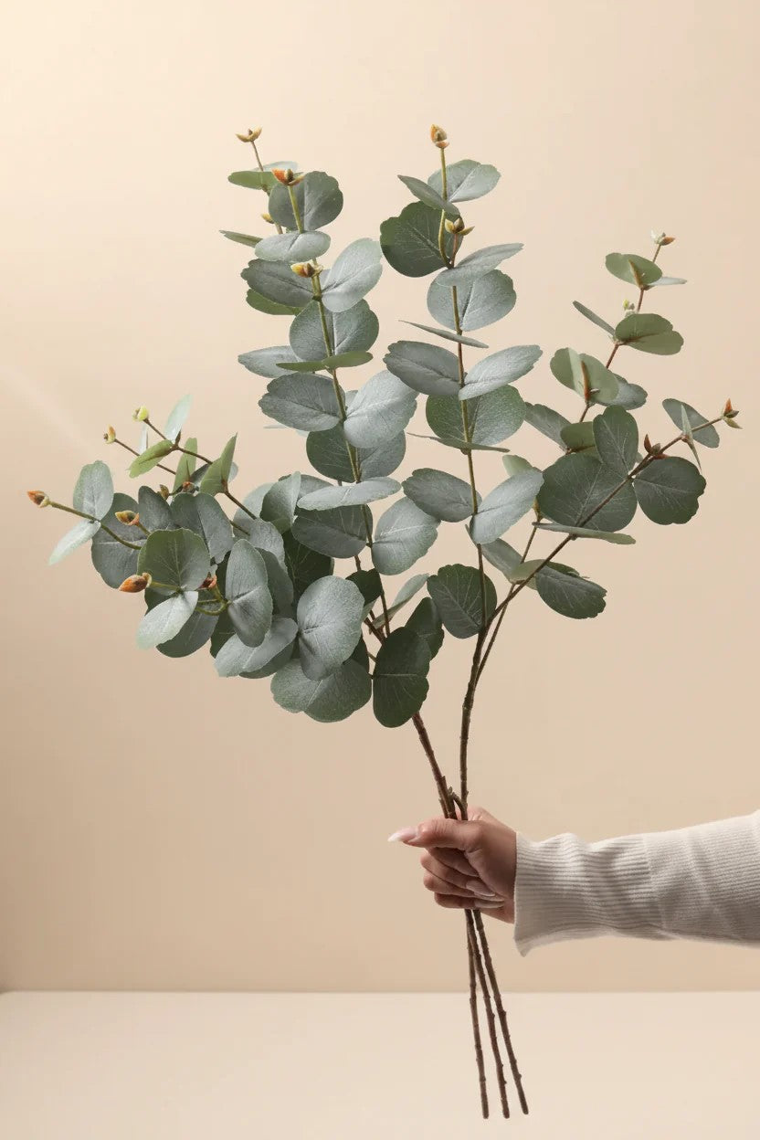 31.5" Realistic Faux Eucalyptus Stem | Silver Dollar Artificial Greenery | Artificial Greenery | Eco Perennial