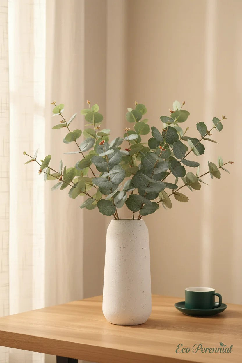 31.5" Realistic Faux Eucalyptus Stem | Silver Dollar Artificial Greenery | Artificial Greenery | Eco Perennial