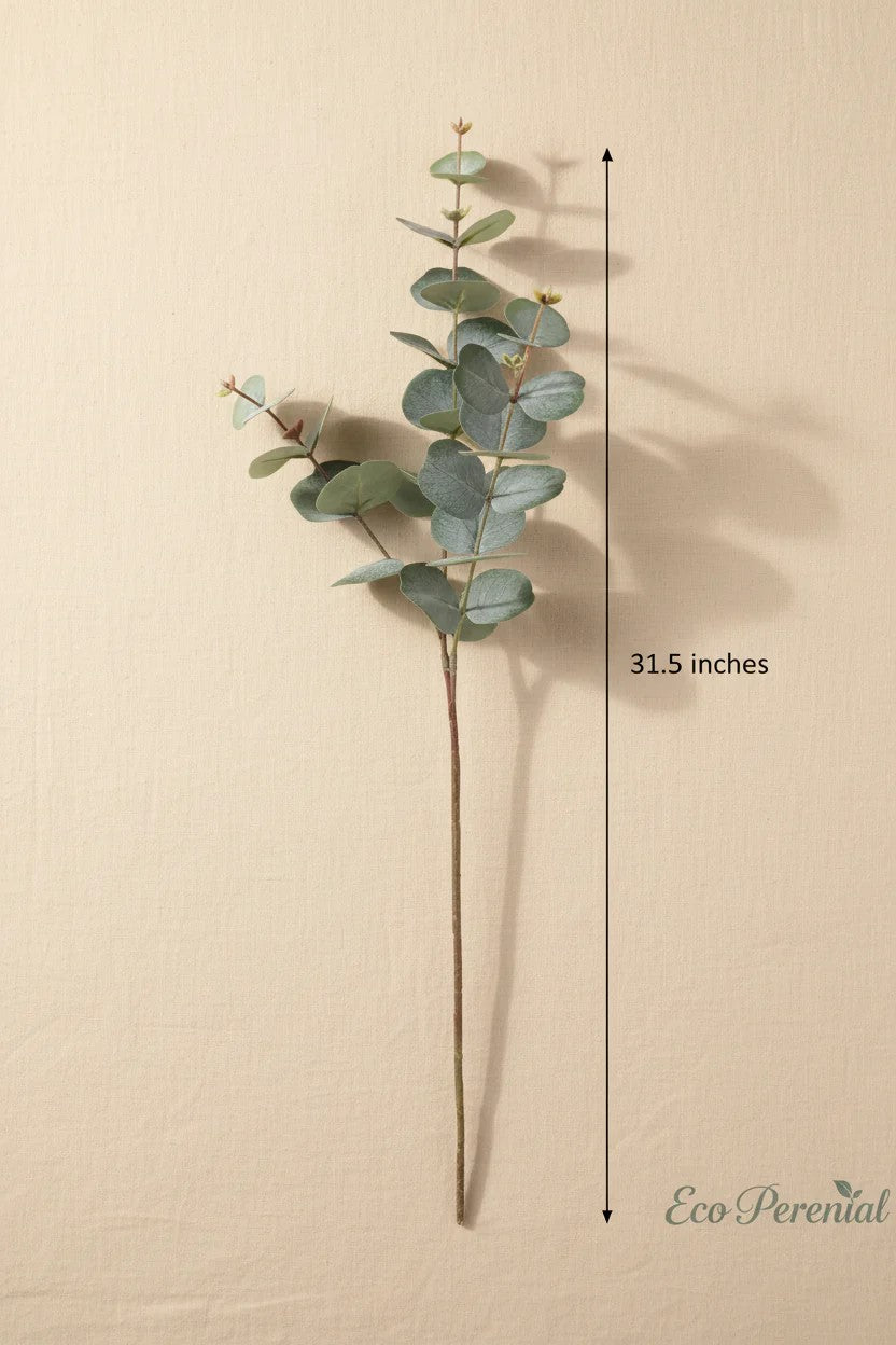 31.5" Realistic Faux Eucalyptus Stem | Silver Dollar Artificial Greenery | Artificial Greenery | Eco Perennial