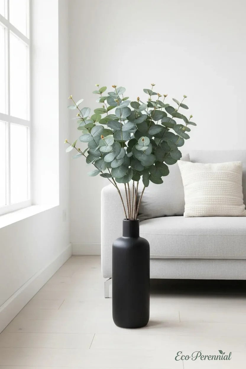 31.5" Realistic Faux Eucalyptus Stem | Silver Dollar Artificial Greenery | Artificial Greenery | Eco Perennial