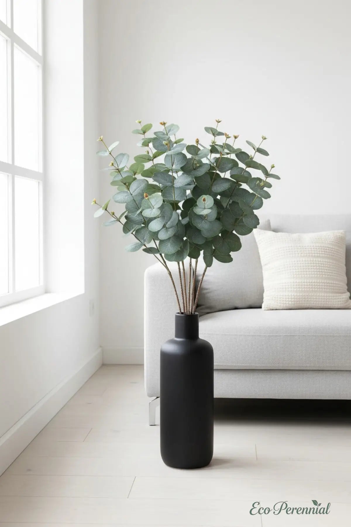 31.5" Realistic Faux Eucalyptus Stem | Silver Dollar Artificial Greenery | Realistic Faux Silk Flowers for Home Decor - Eco Perennial