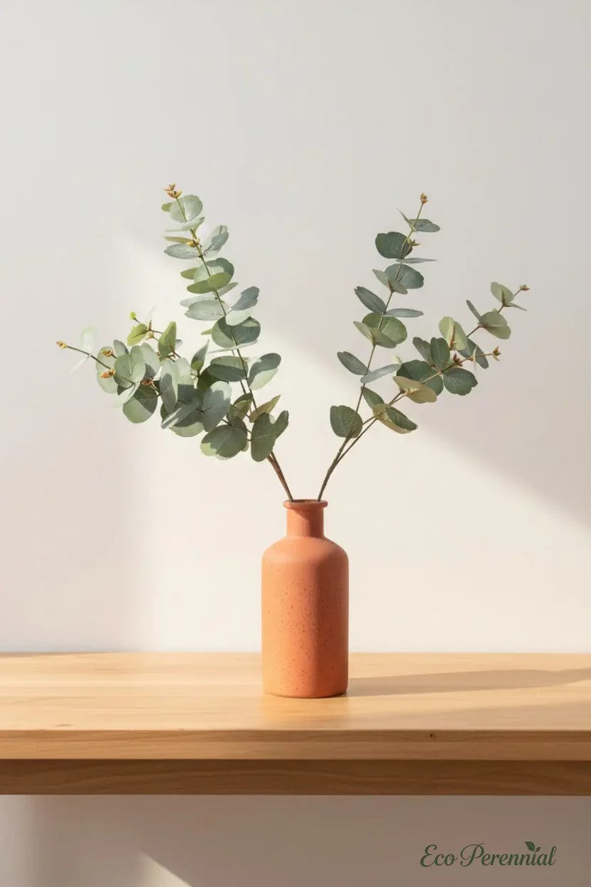 31.5" Realistic Faux Eucalyptus Stem | Silver Dollar Artificial Greenery | Artificial Greenery | Eco Perennial