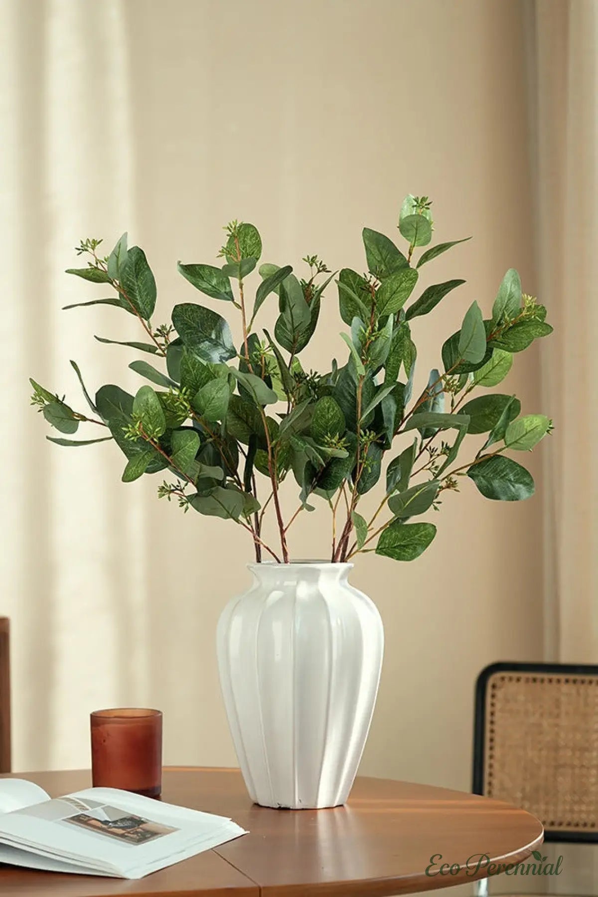 33" Realistic Seeded Silver Dollar Eucalyptus Stem | Eco Perennial | Realistic Faux Silk Flowers for Home Decor - Eco Perennial