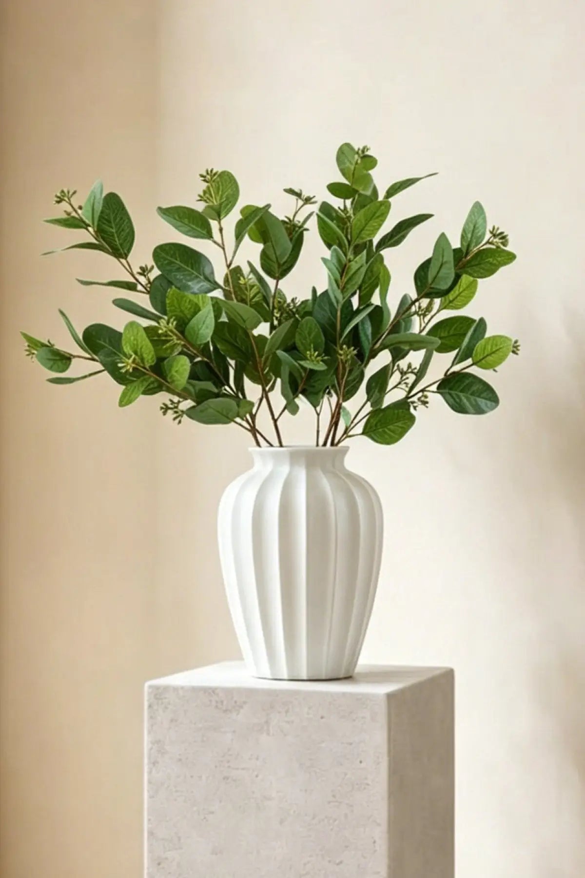 33" Realistic Seeded Silver Dollar Eucalyptus Stem | Eco Perennial Green | Realistic Faux Silk Flowers for Home Decor - Eco Perennial
