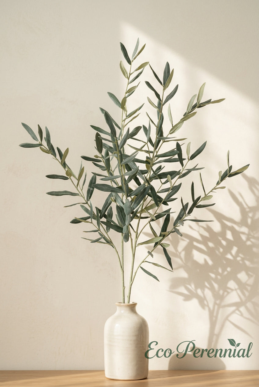 35.4" Flocked Faux Olive Branches | Greenery Stems | Artificial Greenery | Eco Perennial