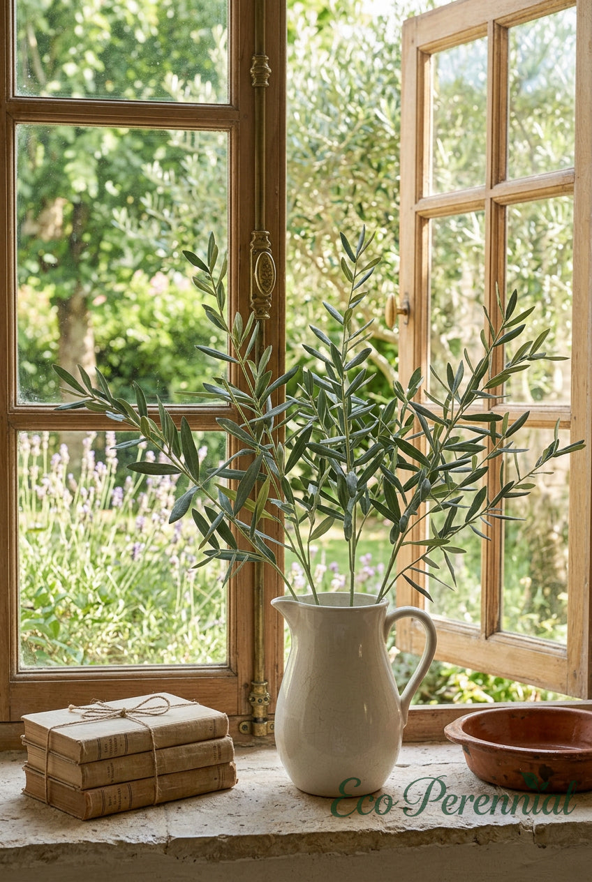 35.4" Flocked Faux Olive Branches | Greenery Stems | Artificial Greenery | Eco Perennial