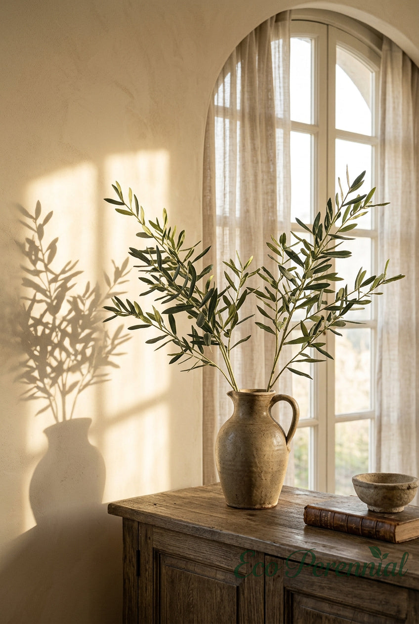 35.4" Flocked Faux Olive Branches | Greenery Stems | Artificial Greenery | Eco Perennial