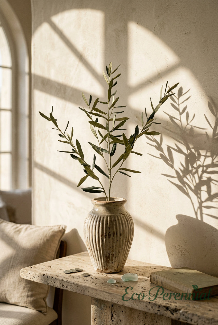 35.4" Flocked Faux Olive Branches | Greenery Stems | Artificial Greenery | Eco Perennial
