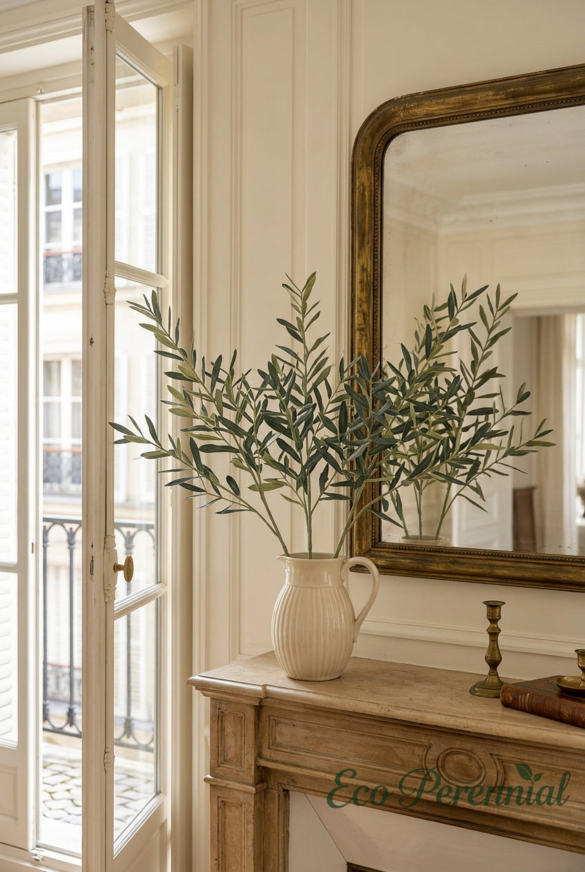 35.4" Flocked Faux Olive Branches | Greenery Stems | Artificial Greenery | Eco Perennial