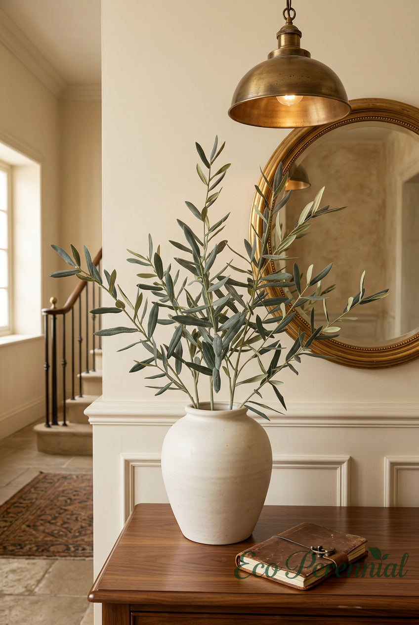 35.4" Flocked Faux Olive Branches | Greenery Stems | Artificial Greenery | Eco Perennial