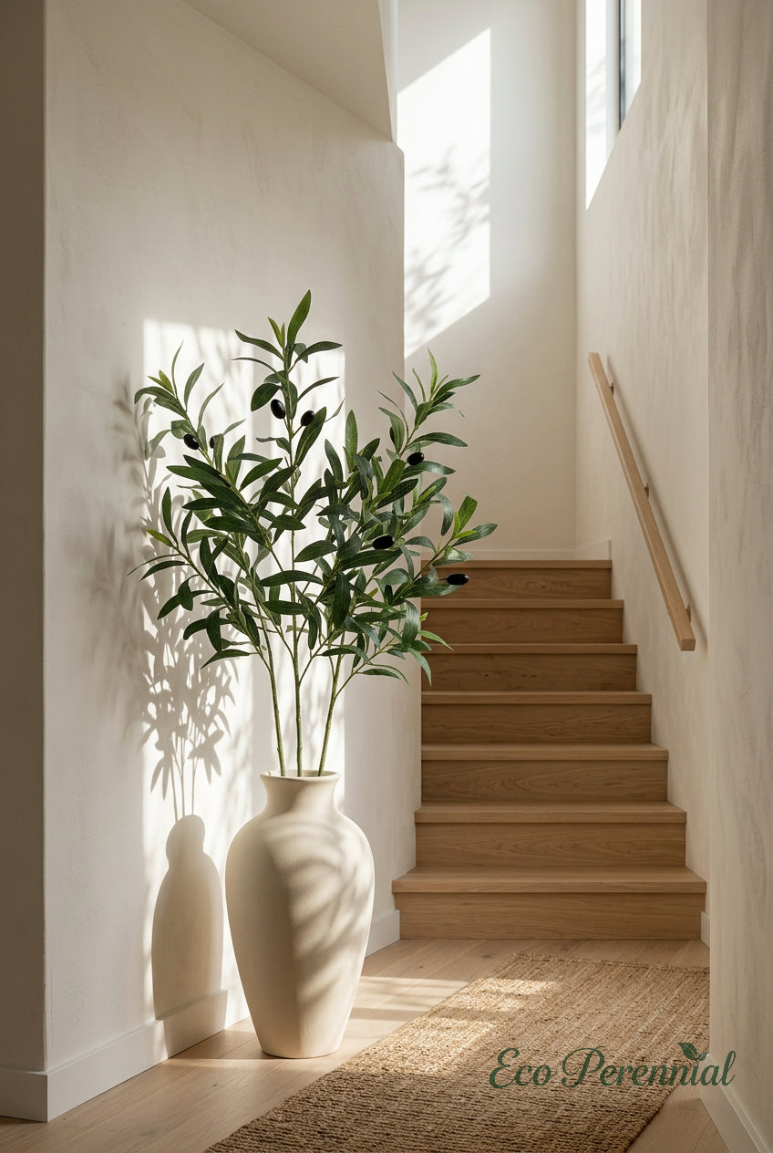 Tall Faux Olive Branches | Seamless, Shed-Resistant Stems | 31.5" & 35.4" | Artificial Greenery | Eco Perennial