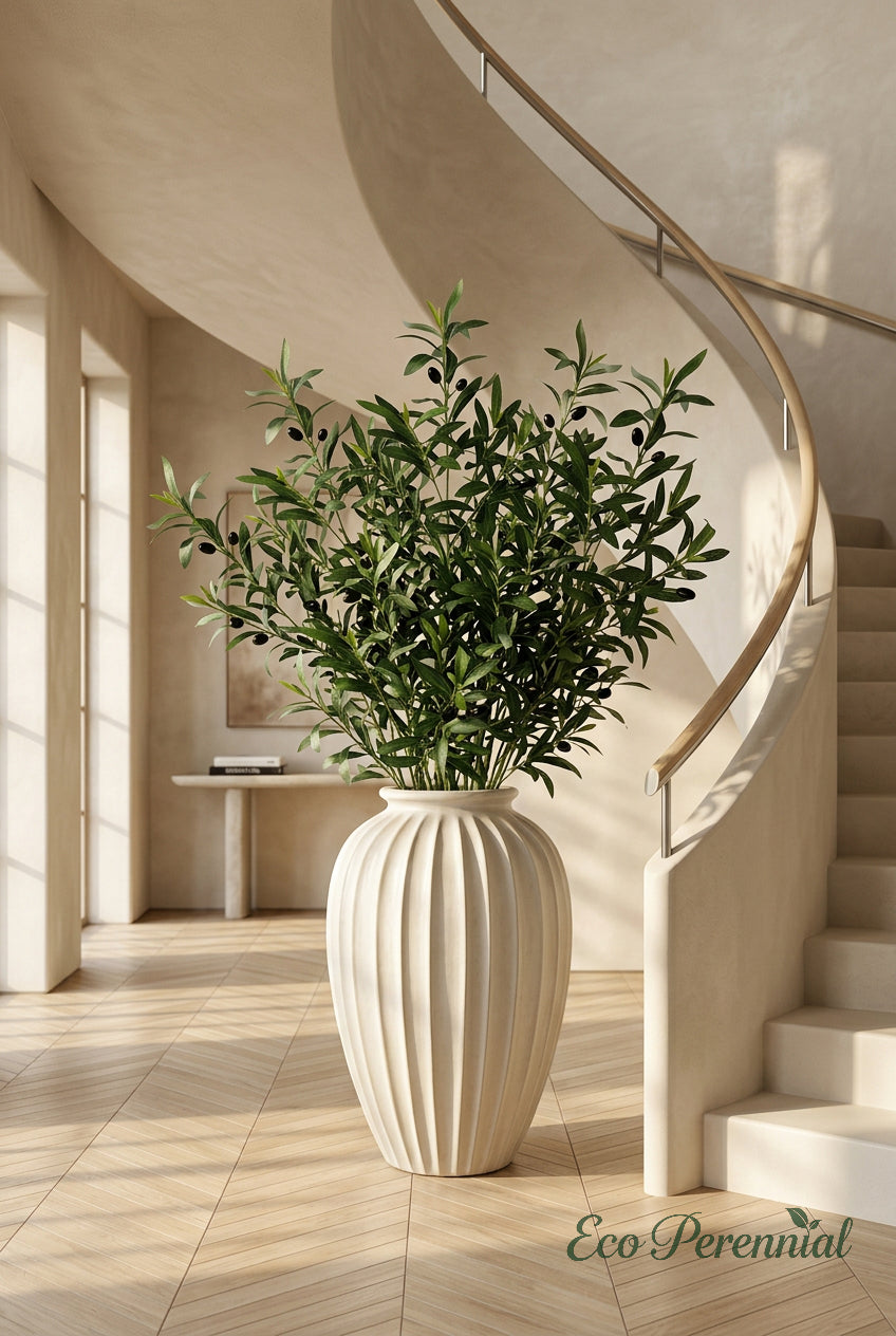 Tall Faux Olive Branches | Seamless, Shed-Resistant Stems | 31.5" & 35.4" | Artificial Greenery | Eco Perennial