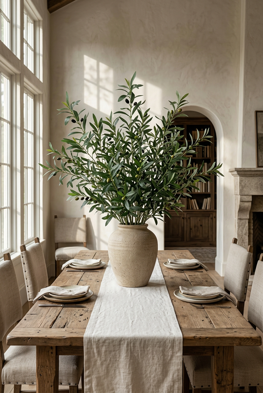 Tall Faux Olive Branches | Seamless, Shed-Resistant Stems | 31.5" & 35.4" | Artificial Greenery | Eco Perennial