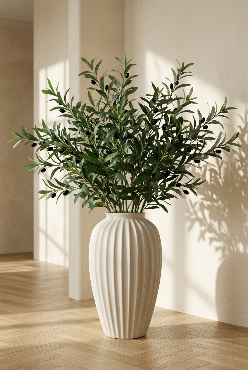 Tall Faux Olive Branches | Seamless, Shed-Resistant Stems | 31.5" & 35.4" | Artificial Greenery | Eco Perennial