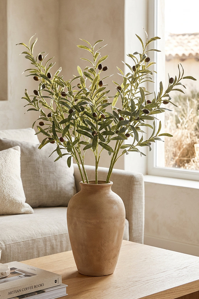 37" Faux Olive Branches | 6-Fork Mediterranean Stems | Artificial Greenery | Eco Perennial