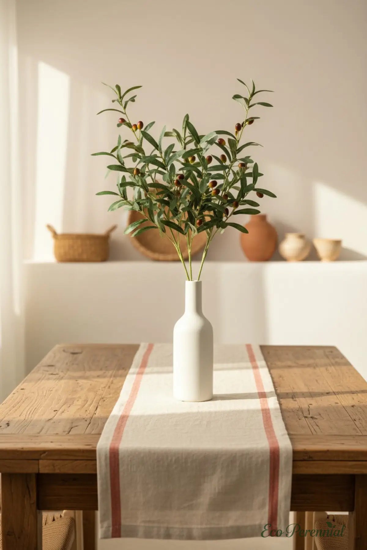 40.5" Large Realistic Faux Olive Branch - Mediterranean Heritage 10-Fork Artificial Greenery Stem | Realistic Faux Silk Flowers for Home Decor - Eco Perennial
