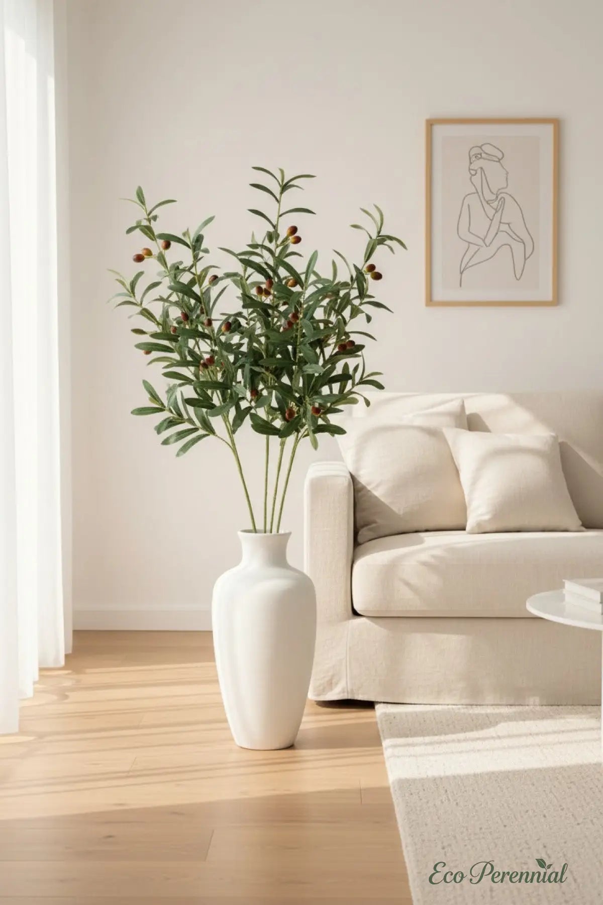 40.5" Large Realistic Faux Olive Branch - Mediterranean Heritage 10-Fork Artificial Greenery Stem | Realistic Faux Silk Flowers for Home Decor - Eco Perennial